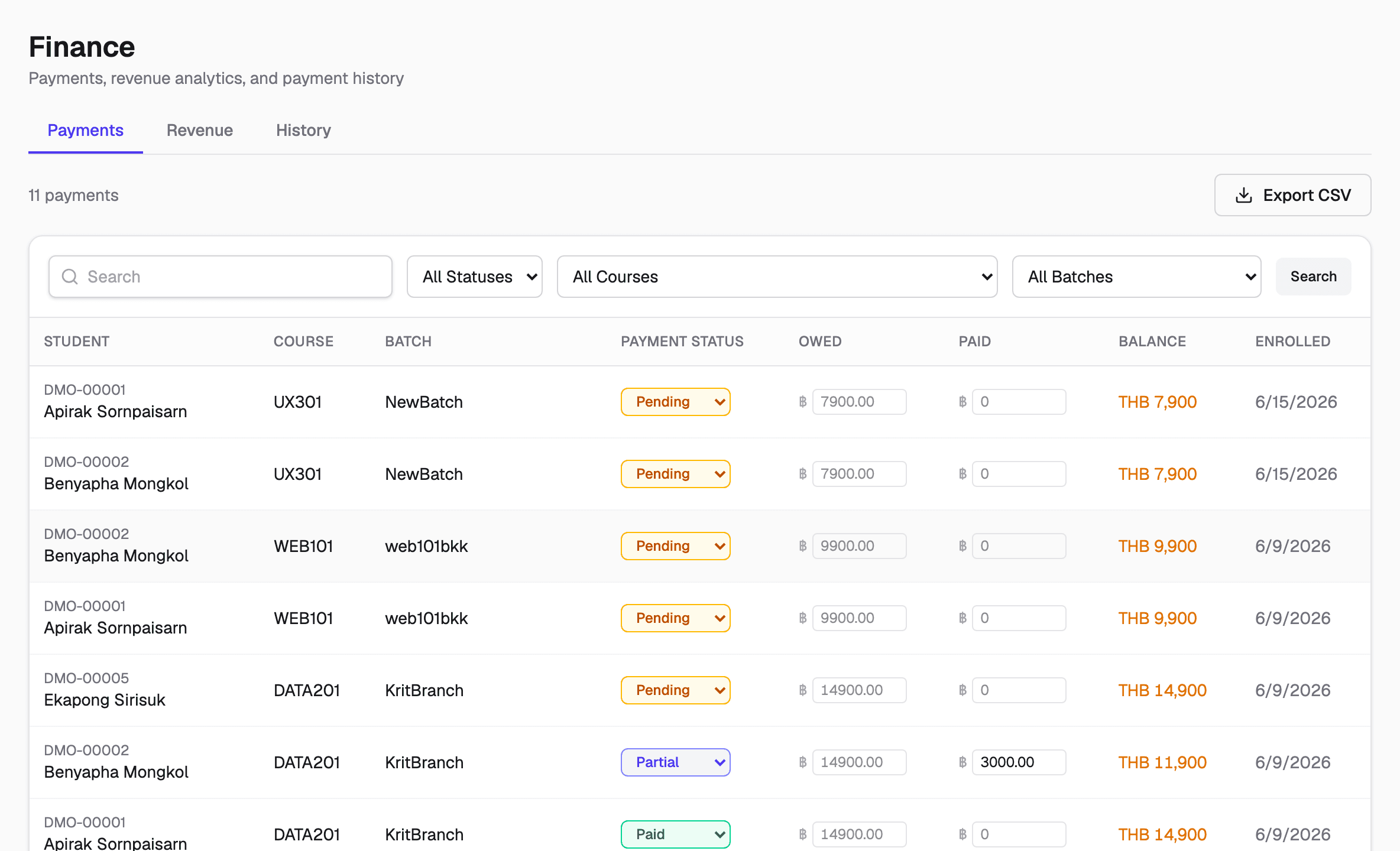 Finance page