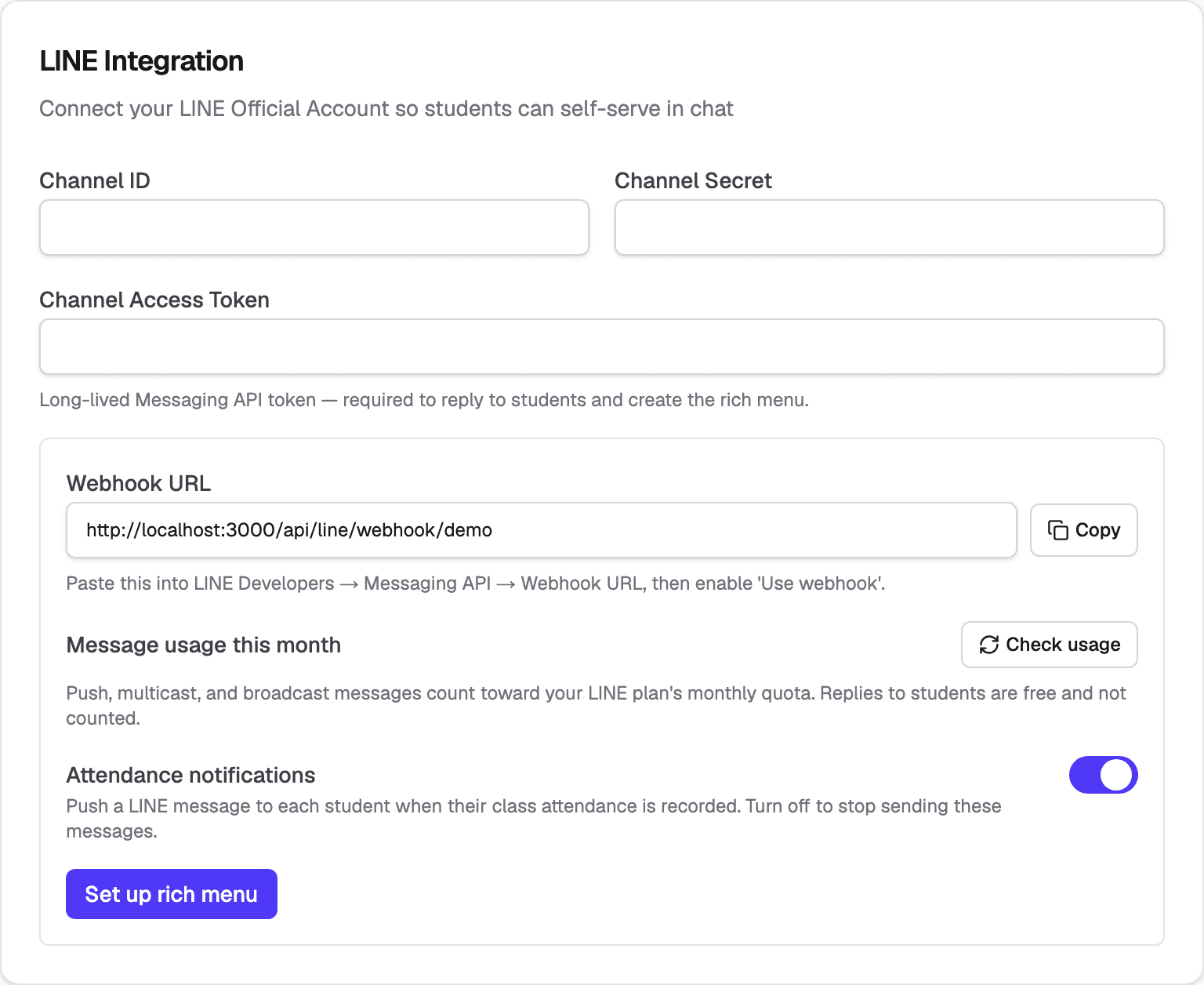 LINE integration settings